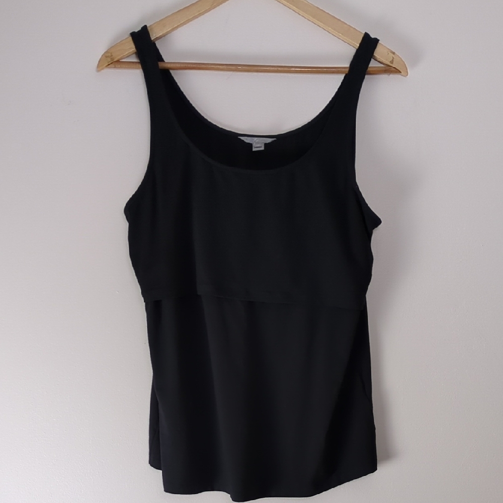 Thyme Maternity Black Nursing Tank Top Scoop Neck, L